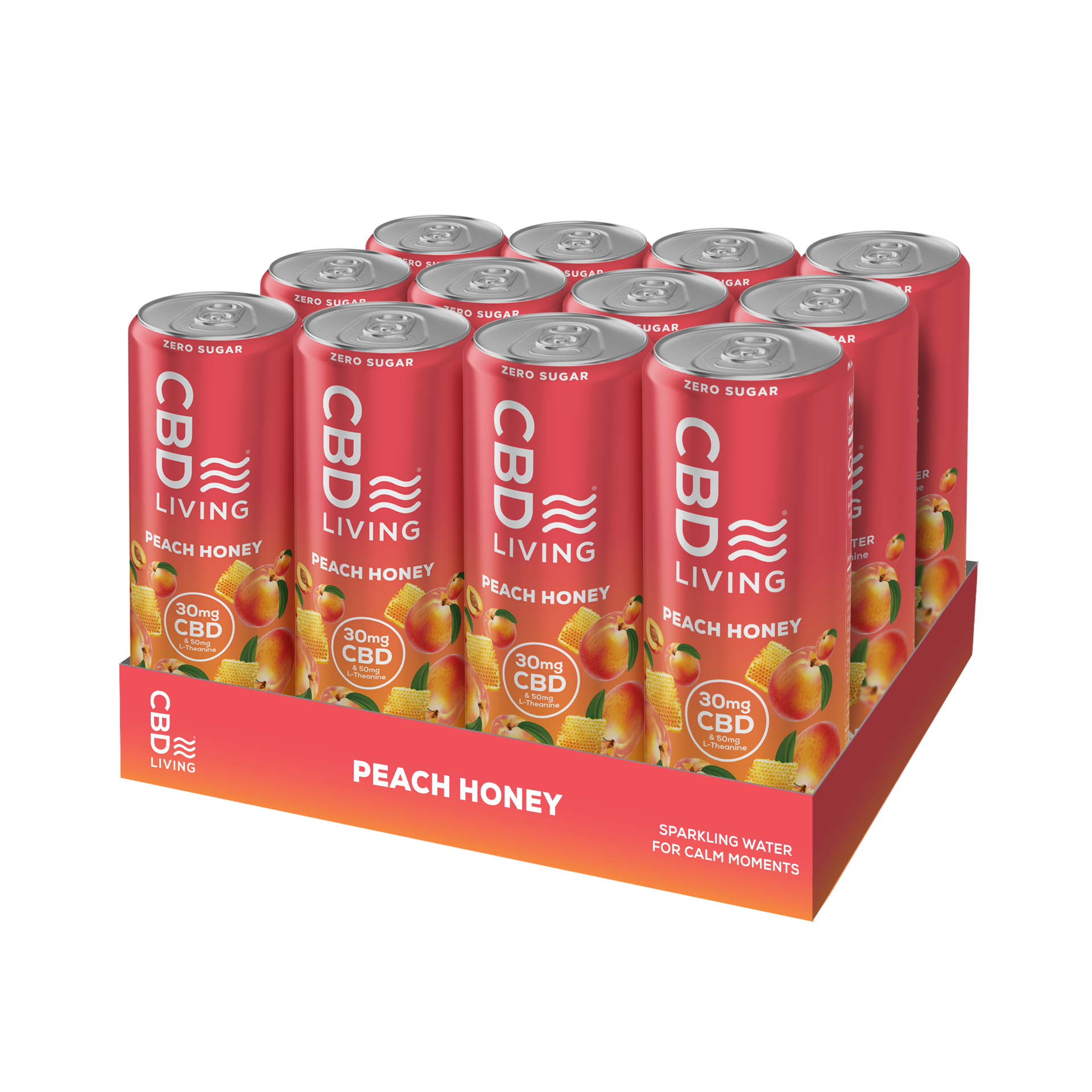 CBD Living Sparkling Water Peach Honey 12-Pack