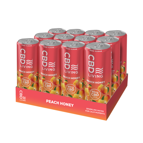CBD Living Sparkling Water Peach Honey 12-Pack