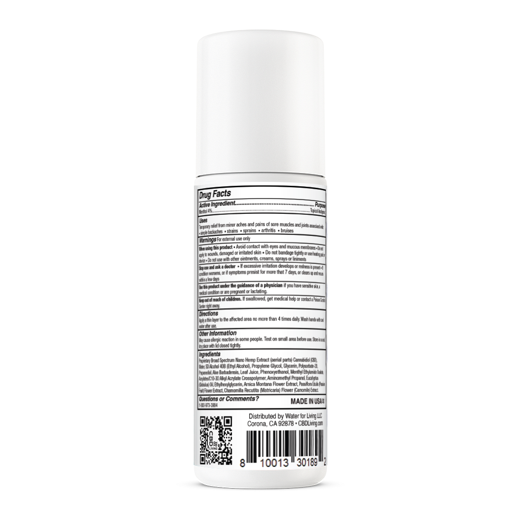 CBD Living Freeze Roll On back label
