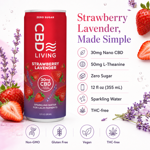 CBD Living Sparkling Water Strawberry Lavender lifestyle