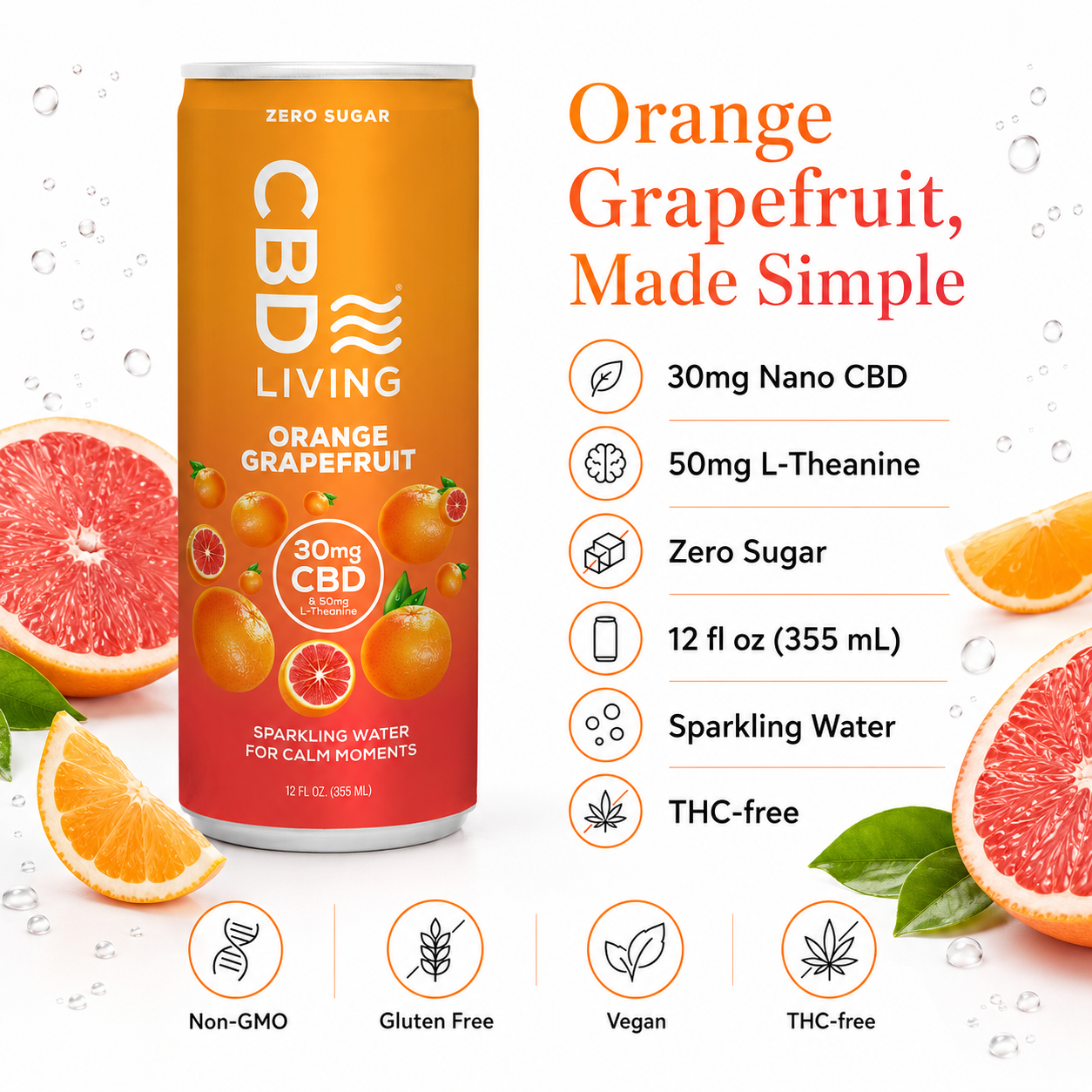 CBD Living Sparkling Water Orange Grapefruit lifestyle