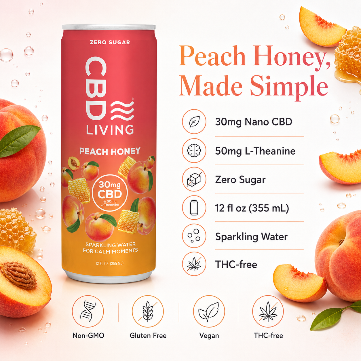 CBD Living Sparkling Water Peach Honey lifestyle