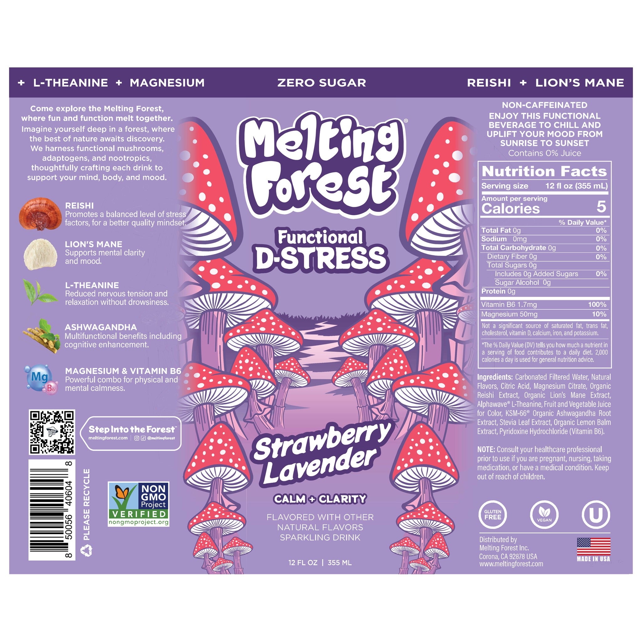 Melting Forest Functional D-Stress Strawberry Lavender - full label and ingredients