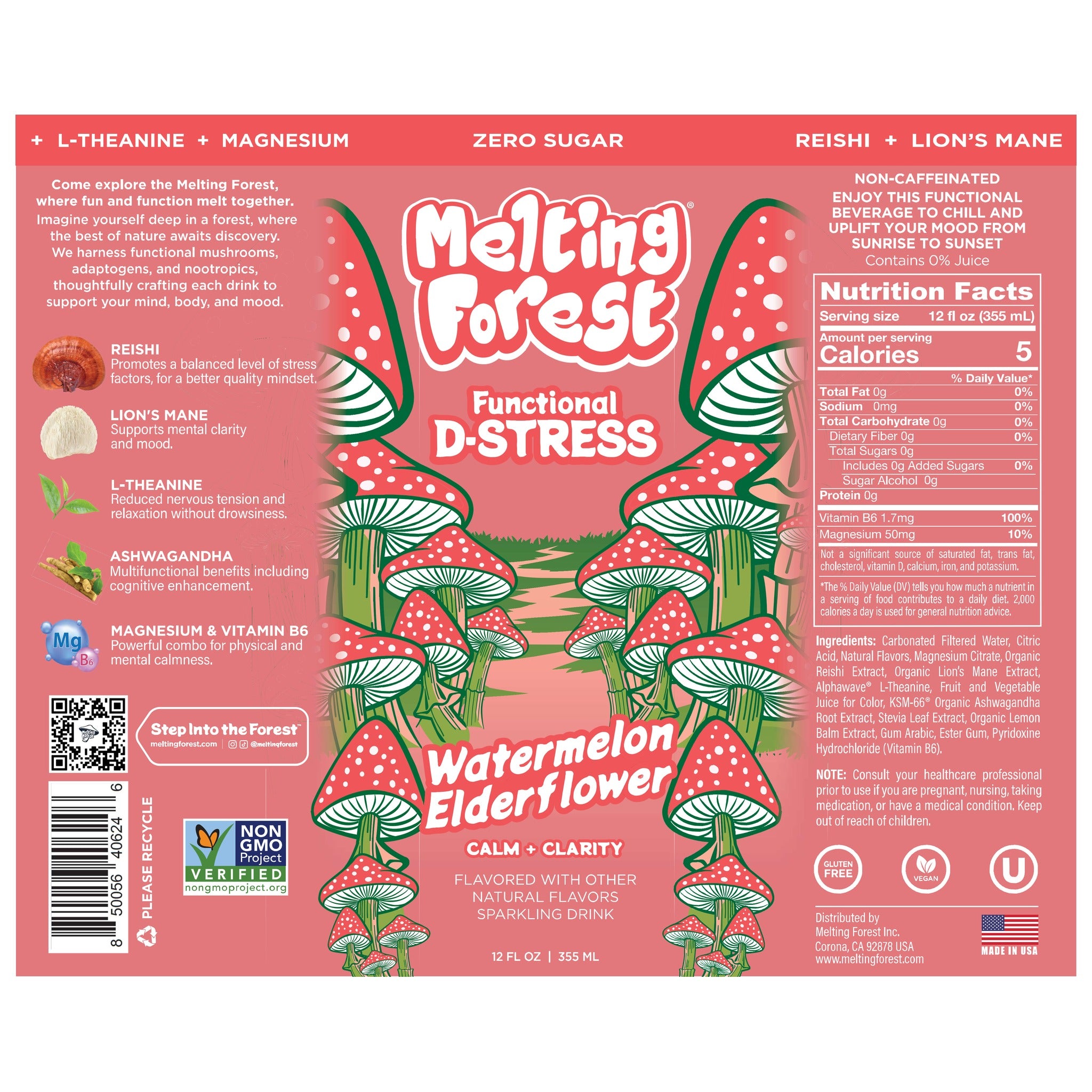 Melting Forest Functional D-Stress Watermelon Elderflower - full label and ingredients