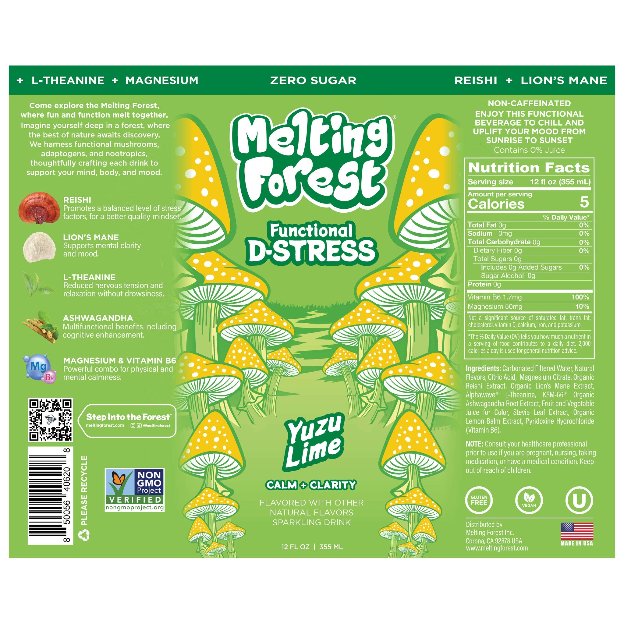 Melting Forest Functional D-Stress Yuzu Lime - full label and ingredients