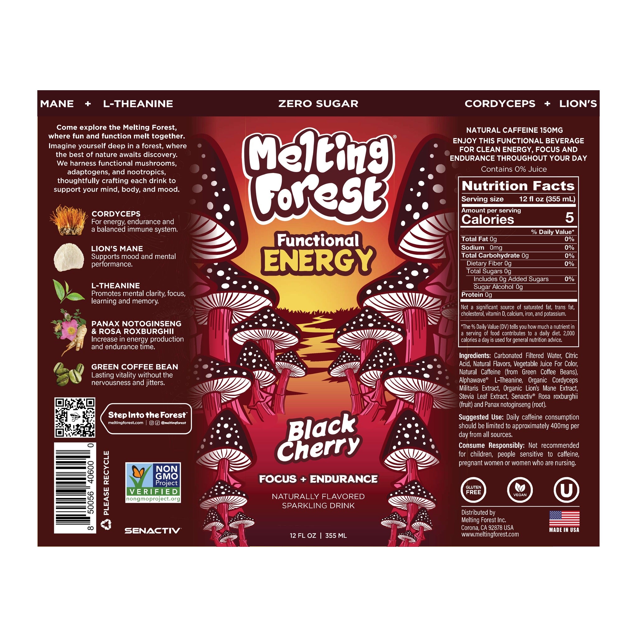 Melting Forest Functional Energy Black Cherry - full label and ingredients