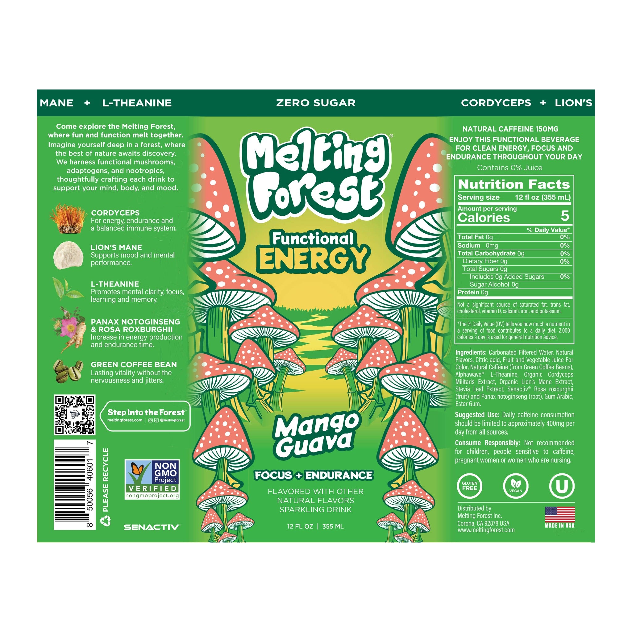 Melting Forest Functional Energy Mango Guava - full label and ingredients