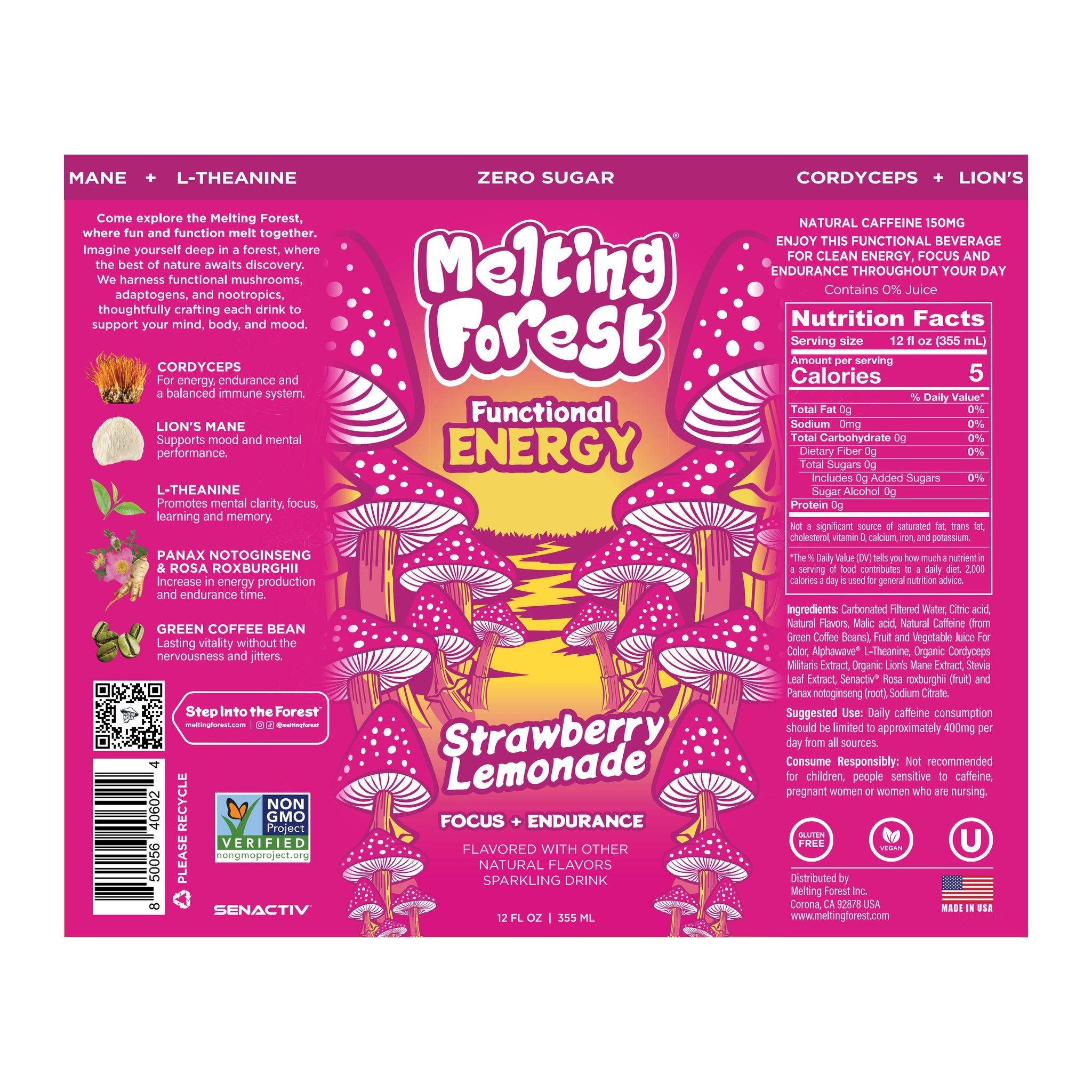 Melting Forest Functional Energy Strawberry Lemonade - full label and ingredients