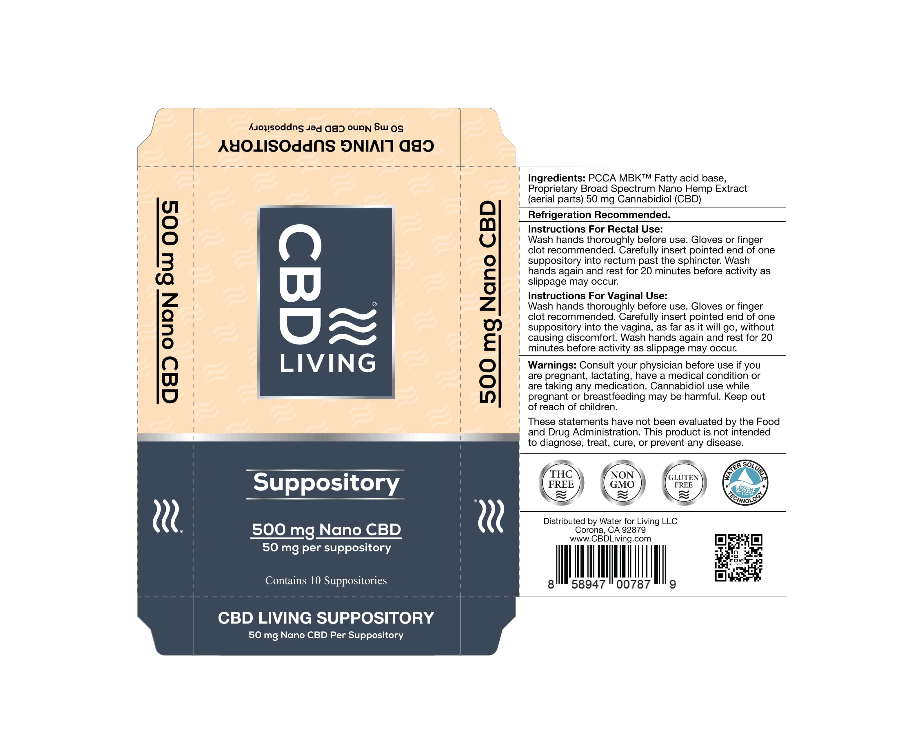 CBD Living Suppositories Label Flat View